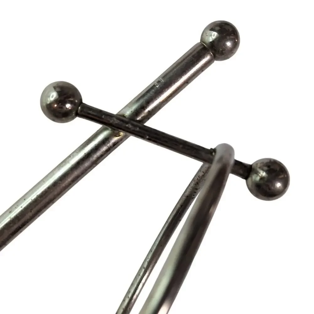 Vintage 3-Ring Small Hand Towel Holder Metal Silver Tone Counter Stand 15.25in